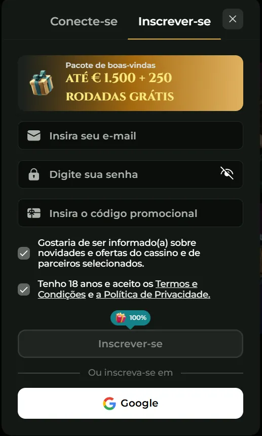 goldzino signup page